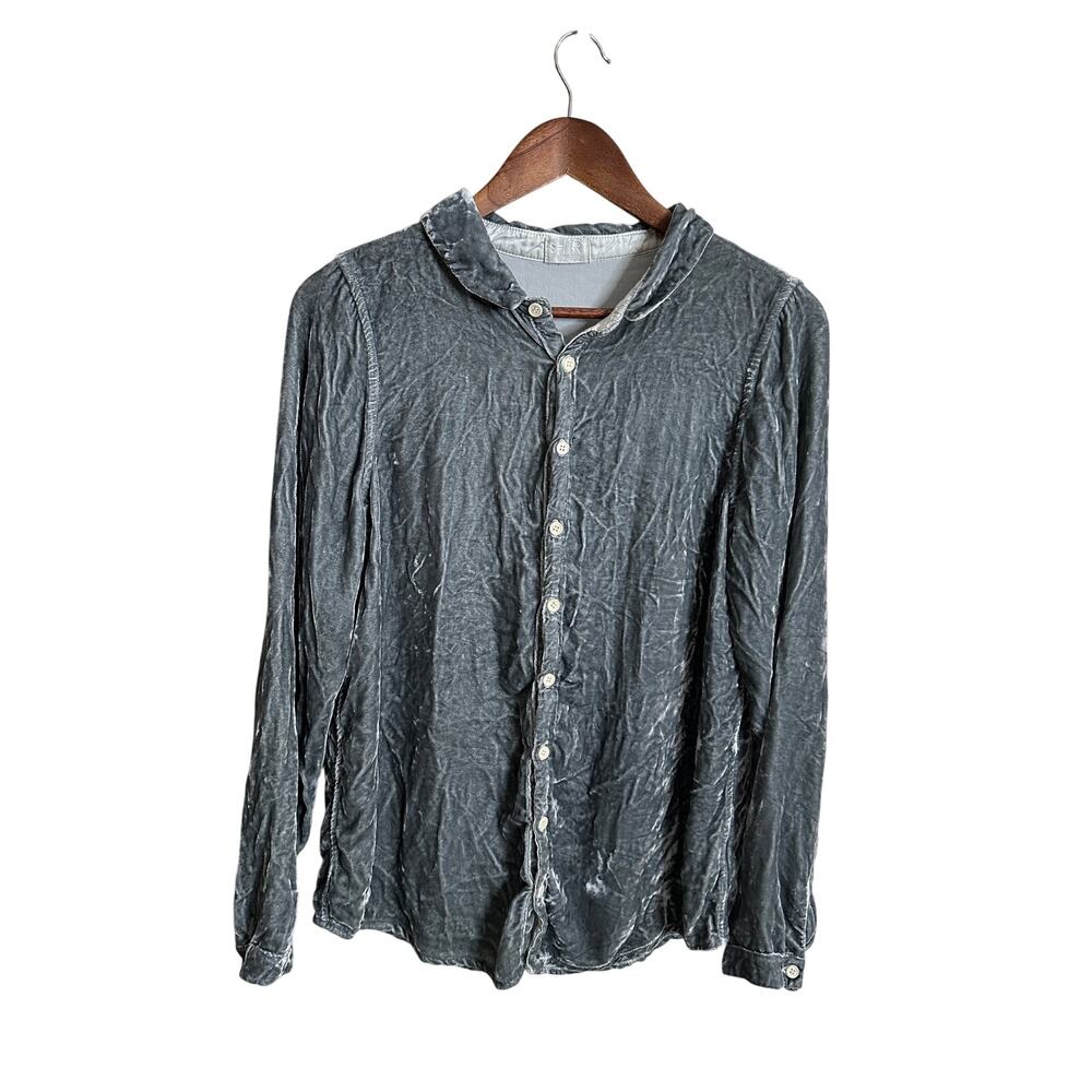 CP Shades Crinkled Rayon Silk Gray Velvet Button Down Shirt Womans XS